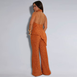 Women Casual Halter Backless Top and Wide-leg Pants Two-piece Set