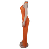 Women Casual Halter Backless Top and Wide-leg Pants Two-piece Set