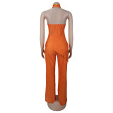 Women Casual Halter Backless Top and Wide-leg Pants Two-piece Set