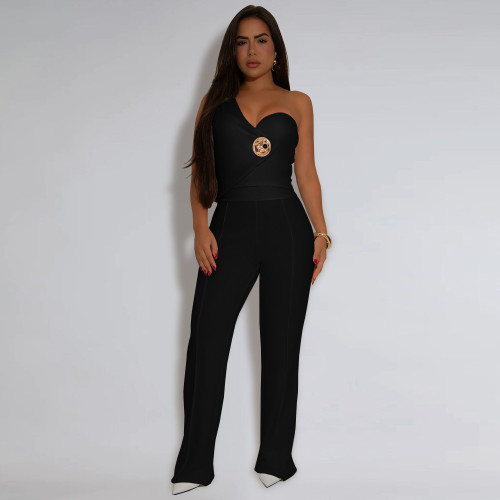 Women sleeveless top trousers two-piece set