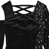 Black Sexy Body-Hugging Long-Sleeve Rhinestone Fringe Mermaid Dress