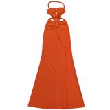 Sexy Knitted Halter Hollow-out  Backless Split Long Dresses