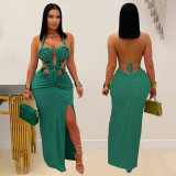 Sexy Knitted Halter Hollow-out  Backless Split Long Dresses