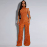 Women Casual Halter Backless Top and Wide-leg Pants Two-piece Set