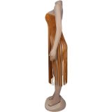 Tassels Wrapped Solid Sexy Long Dress