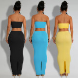 Fashion Breasted Strapless Top Long Skirt 2pcs Set