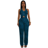 Summer 2 Piece Outfits Dressy Halter V Neck Crop Tops Blazer Vest Pants Sets