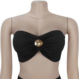 Fashion Breasted Strapless Top Long Skirt 2pcs Set