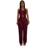 Summer 2 Piece Outfits Dressy Halter V Neck Crop Tops Blazer Vest Pants Sets