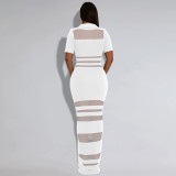 Sexy See-Through Mesh Turndown Collar Long Dresses