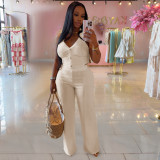 Summer 2 Piece Outfits Dressy Halter V Neck Crop Tops Blazer Vest Pants Sets