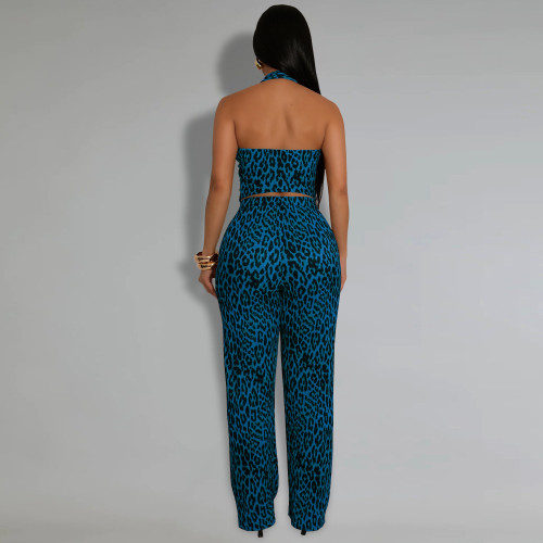 Summer 2 Piece Outfits Dressy Halter V Neck Crop Tops Blazer Vest Pants Sets