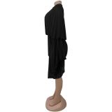Casual Pleated Solid Color Long Sleeve Short Rompers
