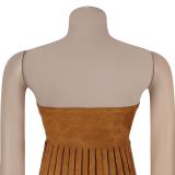 Tassels Wrapped Solid Sexy Long Dress
