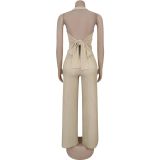Summer 2 Piece Outfits Dressy Halter V Neck Crop Tops Blazer Vest Pants Sets