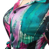 Sexy Digital Printing V-neck Women Night Club Party 2 Piece Outfits Clubwear