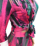 Sexy Digital Printing V-neck Women Night Club Party 2 Piece Outfits Clubwear