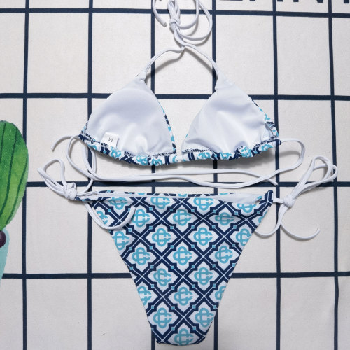 Summer Beach Padded Printed Straps Halter 2 Piece Bikini Swimwear