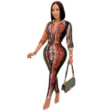 Sexy Digital Printing V-neck Women Night Club Party 2 Piece Outfits Clubwear