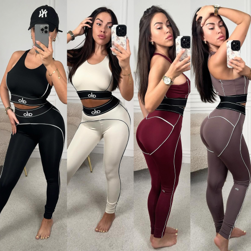 Summer Letter Gathered Sports Vest High Waist Fitness Yoga Set