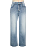 Rhinestone Straight Jeans Versatile Casual Denim Trousers