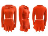 Solid Color Zipper Cropped Top Two Piece Ruffled Culotte Skirt Set