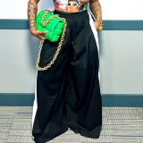 Autumn Casual Colorblock Shiny Drawstring Wide-leg Pants