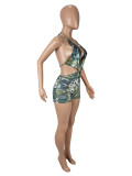 Sexy Contrasting Printed Hollowed-out Lace-up Rompers