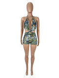 Sexy Contrasting Printed Hollowed-out Lace-up Rompers