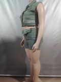 Women's Denim Washed Colorblock Short Sleeve Top Cuffed high-waisted Jeans