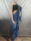 Women's Denim Overalls Summer Straps Zipper Washed Jumpsuit