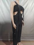 Women's Denim Overalls Summer Straps Zipper Washed Jumpsuit