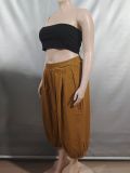 Women's Elastic Waist Wide Leg Capris Jeans Y2K Loose Pleated Denim Pants