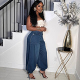 Adjustable Drawstring Lace-up Side Zipper Jeans