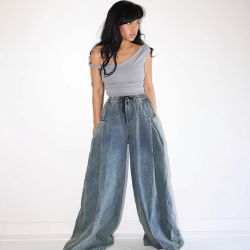 Casual Jeans Drawstring Loose Straight Pants