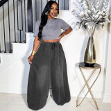 Casual Solid Color Pocket Mid Waist Loose Denim Jeans
