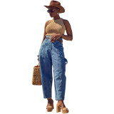 Fashion Versatile Pants Three-dimensional Pocket Washed Skinny Jeans