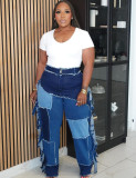 (Pre-order 13/8) Patchwork Straight Leg Jeans Washed Colorblock Tassel Trousers