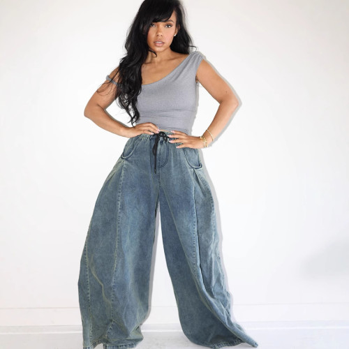 Casual Jeans Drawstring Loose Straight Pants