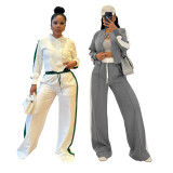 Casual Ribbon Long Sleeve Wide Leg Jogger Set