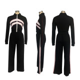 Hot Sale Fashion Women Colors Patchwork Long Sleeves Casual Sports 2pc