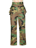 Casual Camouflage Print Multi-pocket Cargo Straight-leg Trousers