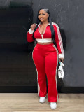Casual Stripe Zipper Turndown Collar Long Sleeve Two Pieces
