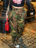 Casual Camouflage Print Multi-pocket Cargo Straight-leg Trousers