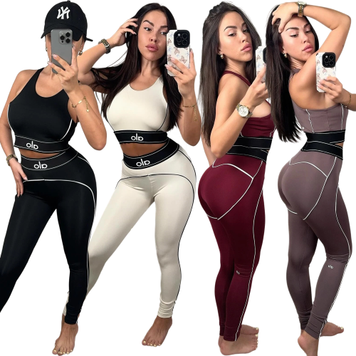 Alphabet Yoga Gathered Sports Vest High Waist Fitness Set