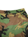 Casual Camouflage Print Multi-pocket Cargo Straight-leg Trousers