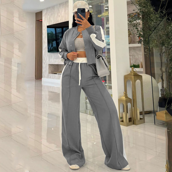 Casual Ribbon Long Sleeve Wide Leg Jogger Set