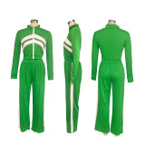 Hot Sale Fashion Women Colors Patchwork Long Sleeves Casual Sports 2pc