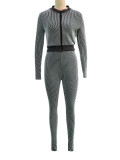 Casual Sportswear Solid Color Striped Long Sleeve Zipper Two Piece