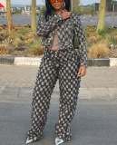 Casual Jacquard Plaid Washed Denim Pant Set